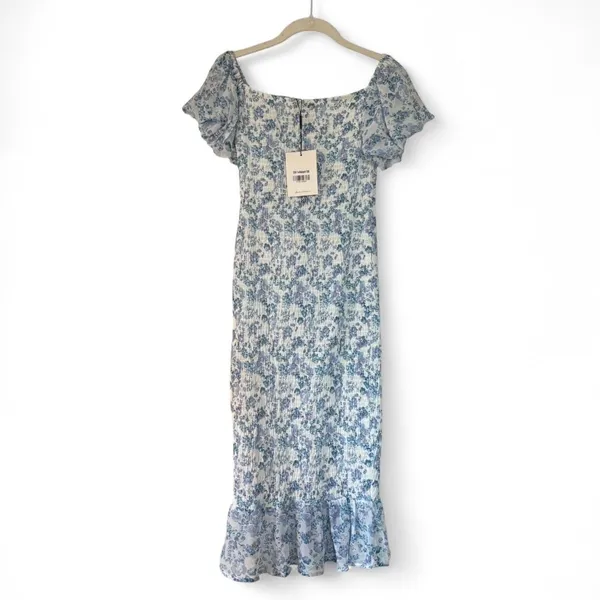 Hello Molly‎ NWT Blessings Midi Dress Blue Floral Off the Shoulder Ruffle Medium - Image 3