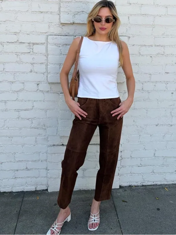 Vintage lizwear Brown suede leather high rise pants/ waist 24 #western #cowgirl #rodeo #autumn - fit like a 24 - Image 2