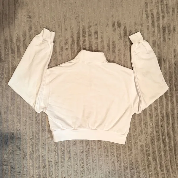 TNA‎ Aritzia White Cozy Fleece Mega Quarter-Zip Cropped Sweatshirt Womens Small - Image 7
