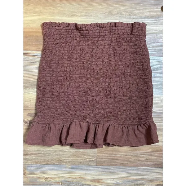 Abercrombie & Fitch Brown Smocked Tube Top Coquette Boho Indie Gypsy Ruffle M - Image 3
