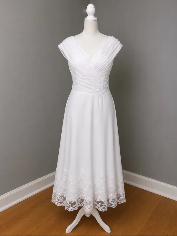 #W 48 - 14 Tea Length Bridal Dress. Large/Size 14 - Image 4