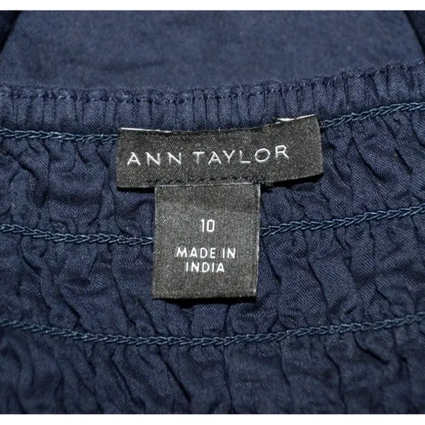 Ann Taylor Navy Scallop Square Neck Crop Top Size 10 Ruffle Linen Festival - Image 6