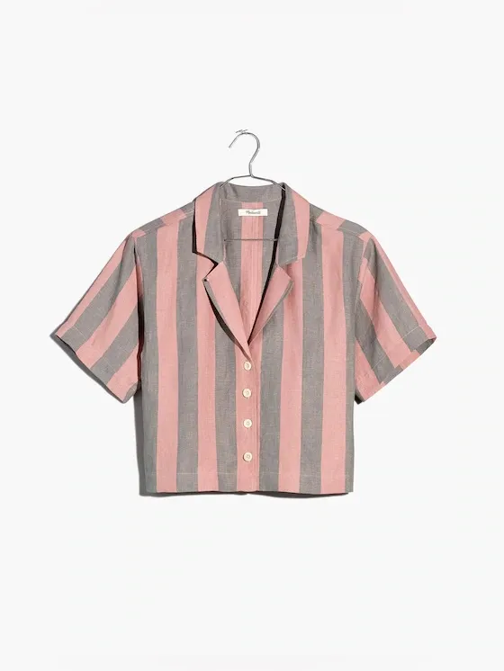 Madewell 100% Linen Resort Shirt in Springy Stripe Size Small - Image 5