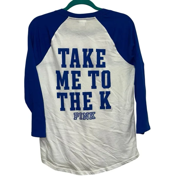 PINK Victoria’s Secret KC Baseball Tee Medium Blue White Raglan Take Me To The K - Image 2