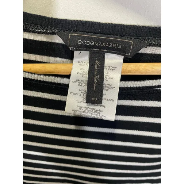 BCBGMAXAZRIA Striped Top Womens XS Black White Ribbed‎ Knit Long Sleeve Casual - Image 3