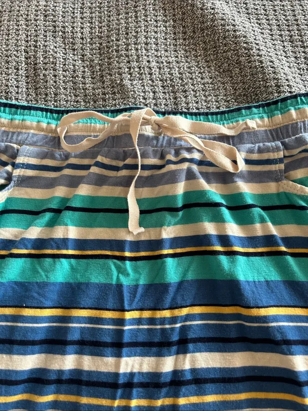 Max Studio Tie Waist Stripe Midi Skirt in Blue, Teal, Navy & Cream | Size Large - Image 3
