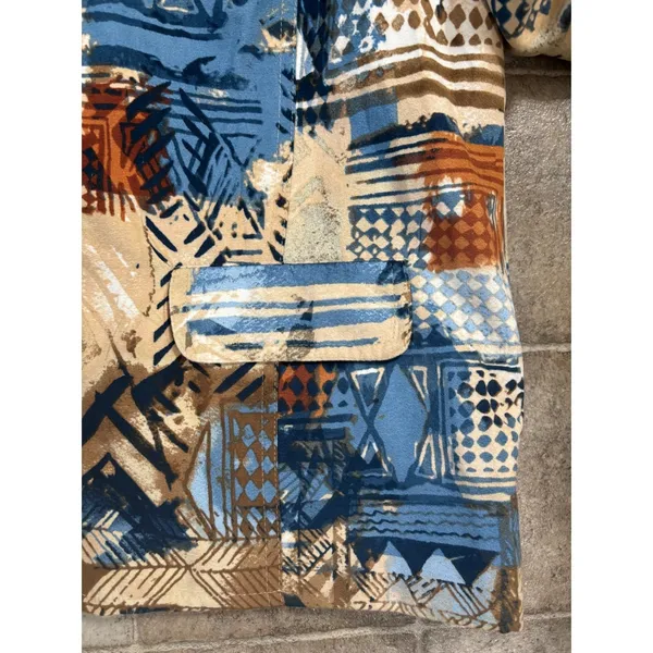 Alfred Dunner Womens Blue Tan Abstract Geometric Zip Up Jacket‎ Size 12 - Image 2