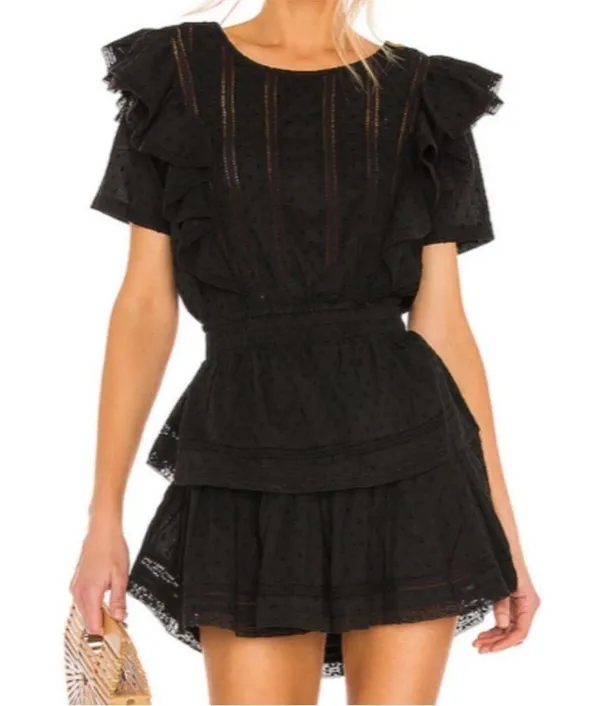 Womens LoveShackFancy Elegant Gwen Ruffled Tiered Mini Dress Black - Image 3