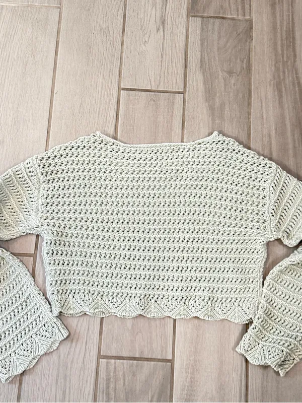 American Eagle Outfitters Sage Crochet Scoop Neck Crop Sweater - Image 5