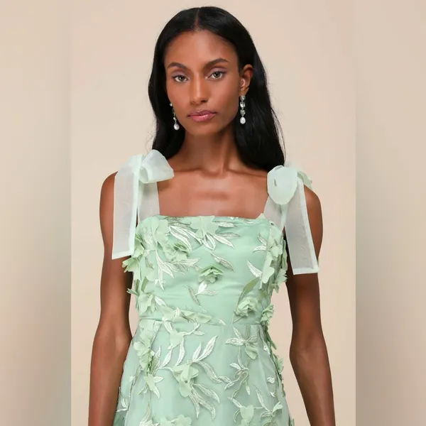 Lulus Effortlessly Sweet Sage Tulle 3D Floral Tie-Strap Midi Dress - Image 4