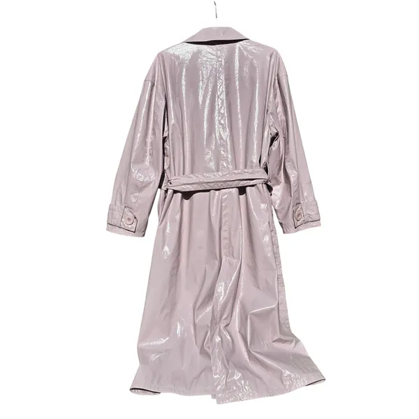 Maeve Anthropologie Lilac Lavender Faux Patent Leather Glossy Trench‎ Coat Large - Image 6