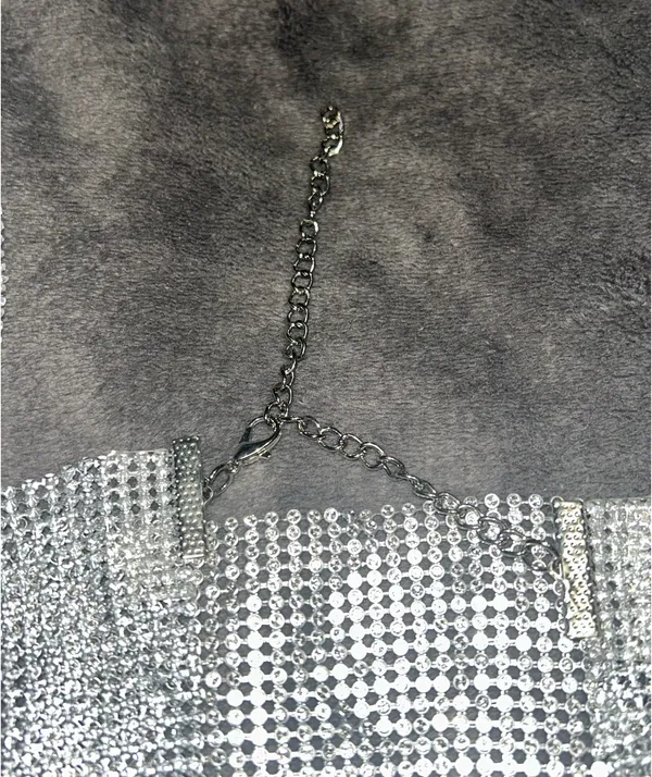 SheIn NWOT Rhinestone Detail Metallic Open Back Silver Top - Image 7