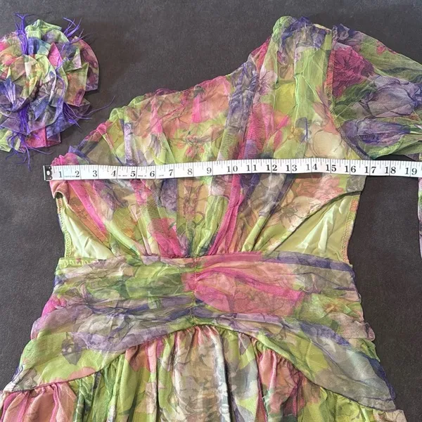 Women’s Floral One Shoulder Lightweight Summer Dress Leg Slit Cut Outs Size M - Image 9