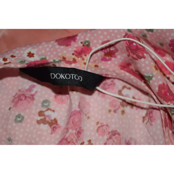 Dokotoo Floral Mini Dress Womens Small Pink NWT Boho Tassel Tie Neck Babydoll - Image 4