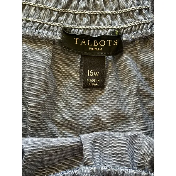 Talbots Chambray Off The Shoulder Shift Dress Embroidered Floral Smocked size 16 - Image 3