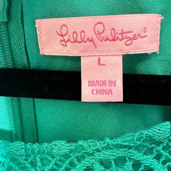 Lilly Pulitzer Green Medallion Lace Long‎ Sleeve Shift Dress Womens Large L - Image 3