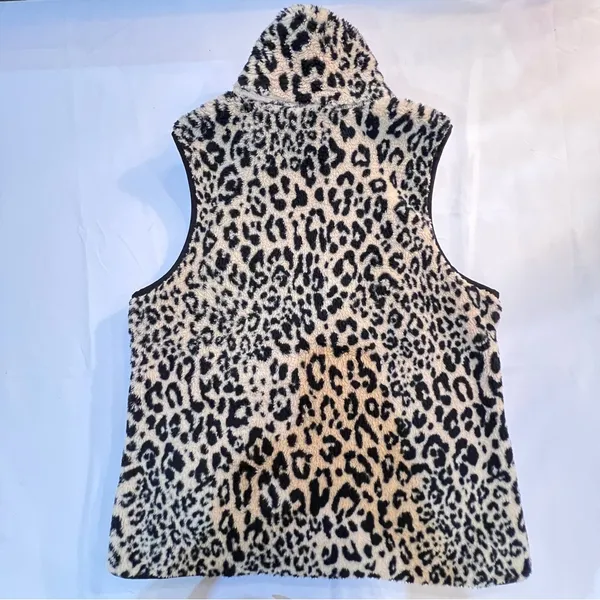 Chaps Ralph Lauren Leopard Fleece Vest Cozy Mob Wife Indie Sleaze Sz L Cabincore - Image 10