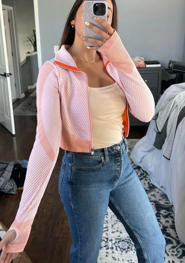 Pink and Orange Cropped Athletic Jacket - Image 2