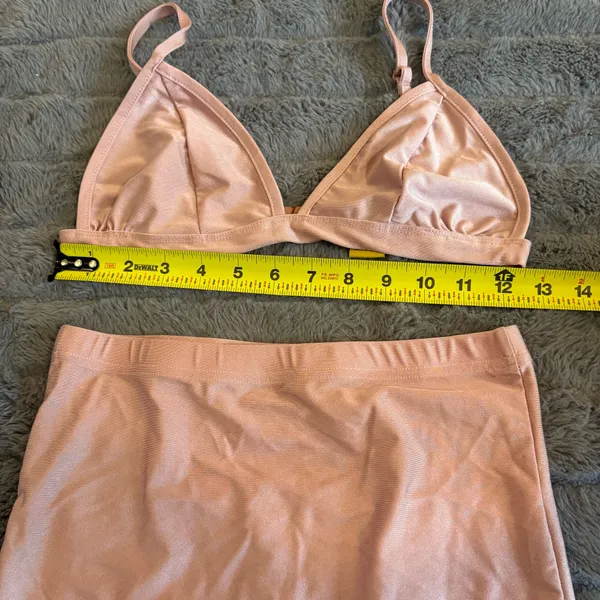 Daisy Pink 2 Piece Set Skirt & Bralette Small Satin Stretch Midi Skirt Matching Set - Image 8
