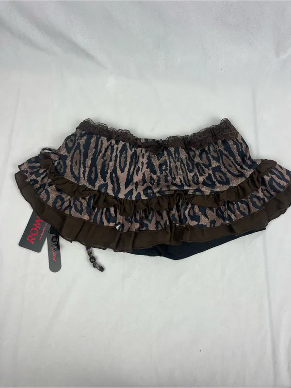Romwe Brown Animal Print Ruffle Ruched Side Tie Mini Skirt w/ Undershorts Women Size S - Image 4