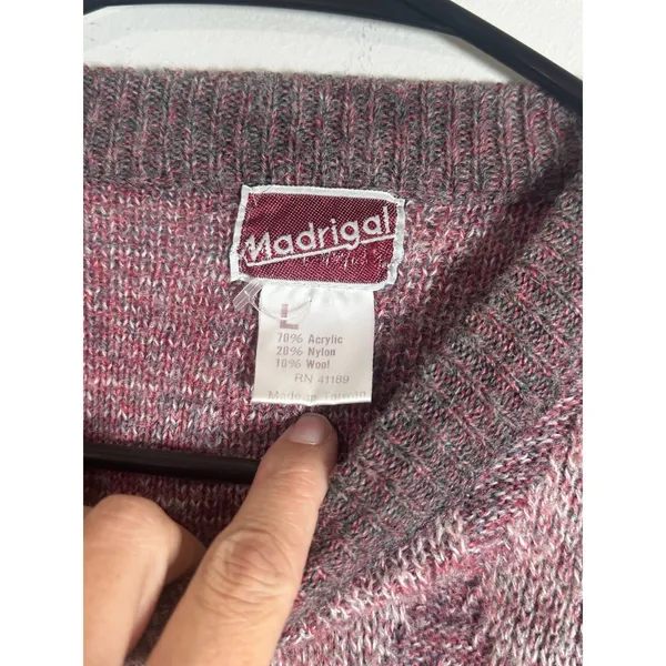 Vintage Madrigal Women Large Pink Burgundy Geometric Chevron Wool Blend Sweater - Image 3