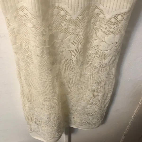 Anthropologie Easel boho ivory ribbed knit crochet floral lace mini dress small - Image 4