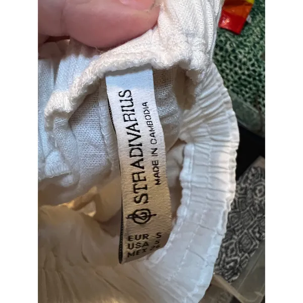 Stradivarius Women's Size Small Shorts Pull On Elastic Tie Waist Pockets White - Image 8