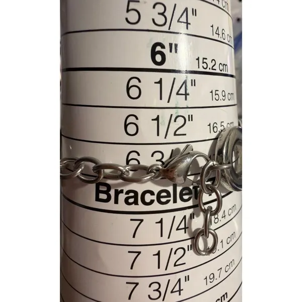 Silver Tone Circle Link Bracelet Rhinestone Crown Charm Pendant Cross Crown Adj - Image 4