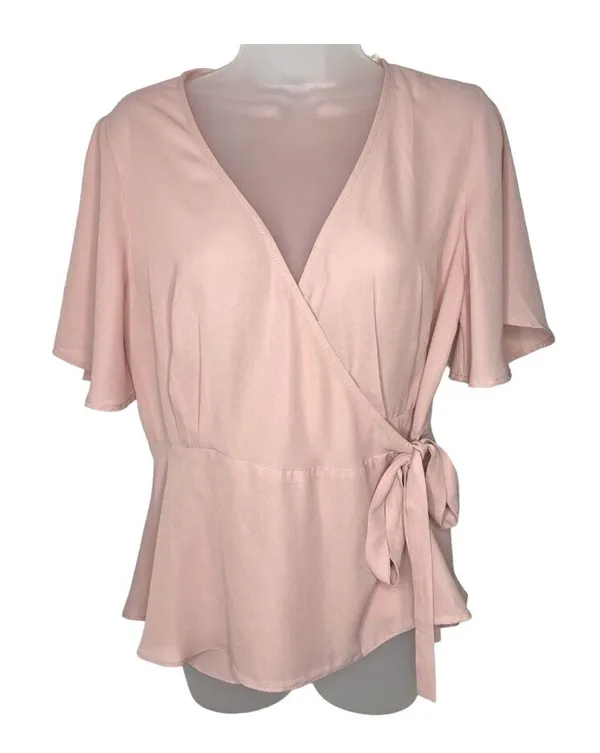 Short Sleeve V Neck Wrap Top - Image 2
