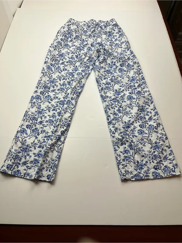 Lulu Mac Blue White Floral Womens XS Pull-on Cotton Pants Pockets Sleep Casual‎ - Image 14