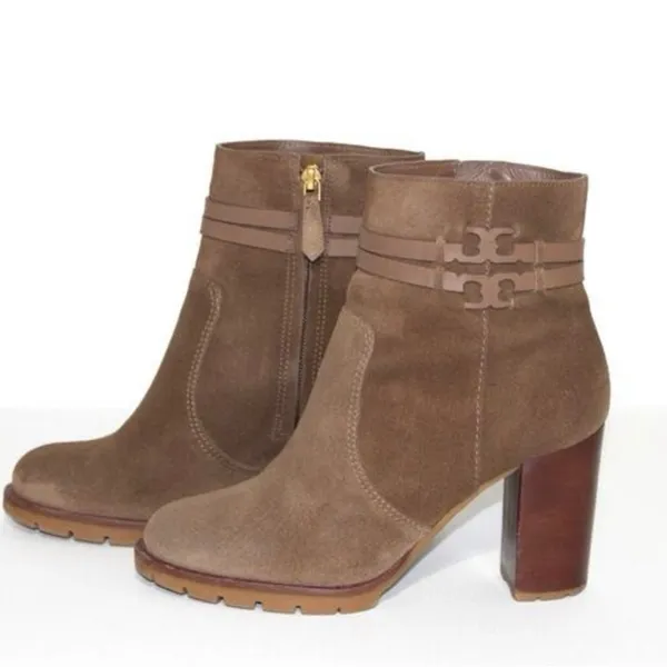 Tory Burch River Rock Suede Lug Sole Block Heel Booties Size 10 - Image 2