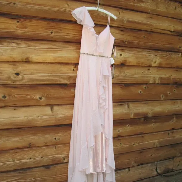 NWT Mac Duggal POLKA DOT ASYMMETRICAL RUFFLE GOWN Pink Size 0 - Image 7