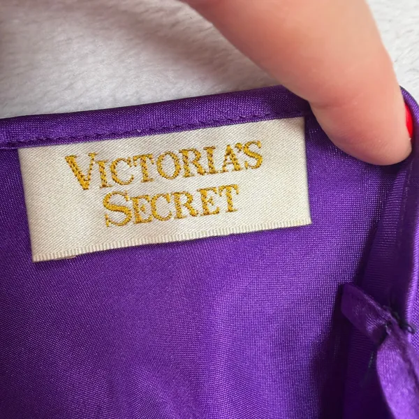 Victoria's Secret Large Slip Dress Purple Satin Lace Vintage Gold Label Nightie - Image 9