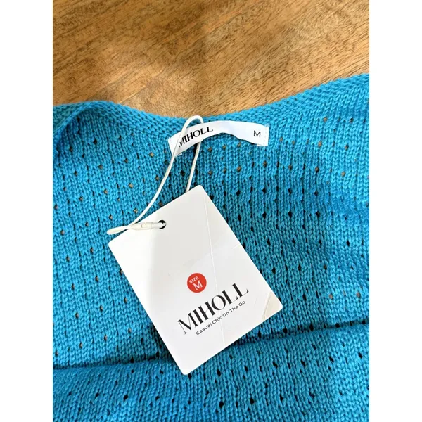 Teal Green Sleeveless Midi Dress – Openwork Crochet Knit | Size M - Image 4