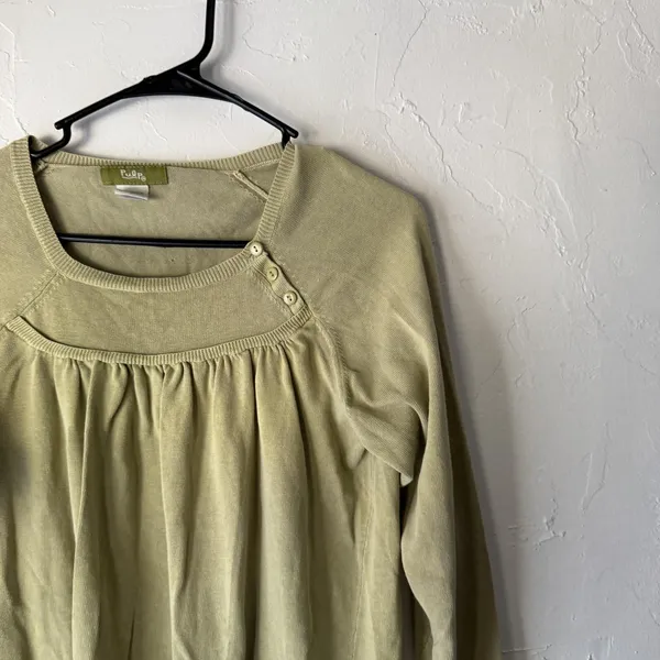 Pulp Sweater Y2k Large Green Long Sleeve Button Pullover Cotton Casual Top‎ - Image 3