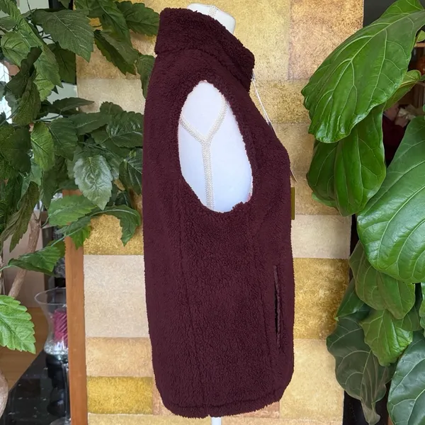 NEW Sage Women’s Maroon/Burgundy Fleece Outdoor Zip-Up Stand Collar Vest, Size S - Image 4