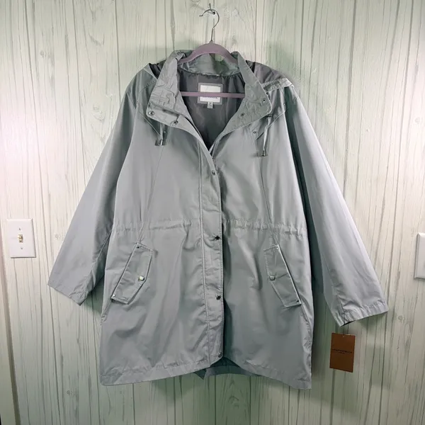 NWT WEATHERPROOF Women's Hooded Rain Coat Anorak-Style Jacket in Grey, 2X - Image 4