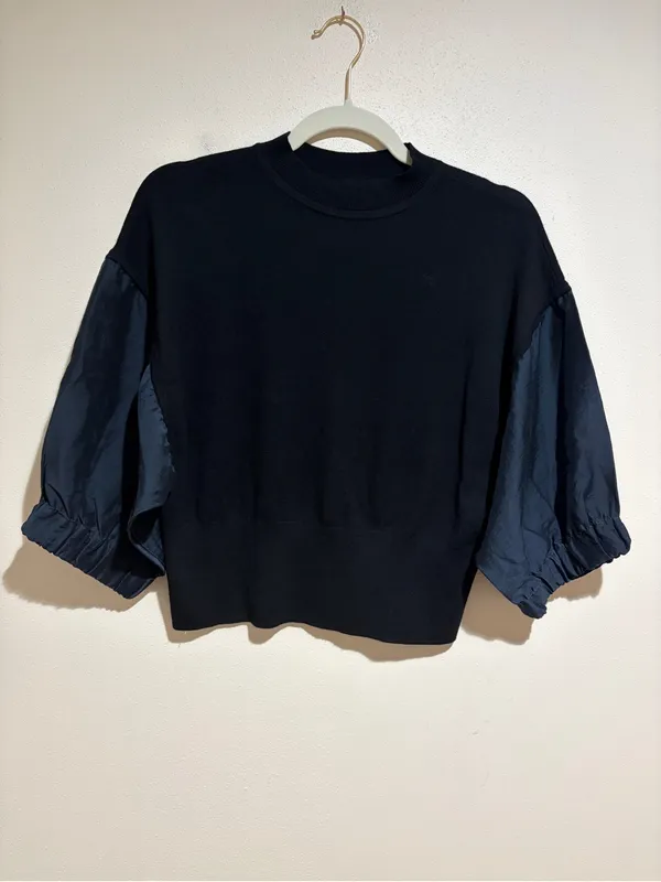 Club Monaco Mixed Media Puff Sleeve Mock Neck Sweater Black Size Small - Image 4