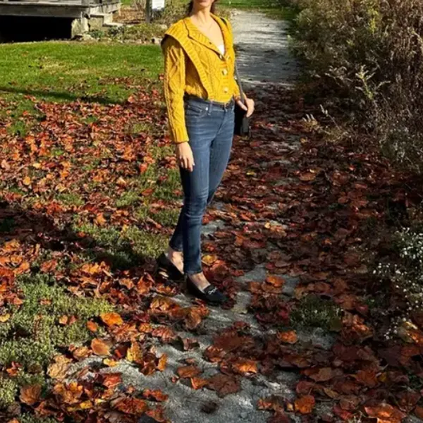 Central Park West Mustard Cable Knit Cardigan Sweater SMALL Cottage Prairie $181 - Image 6