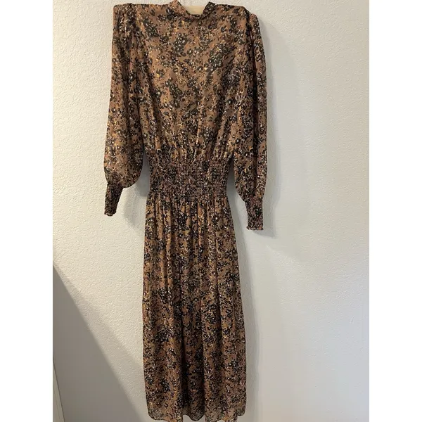 Waverly Grey Floral‎ Brown Printed Chiffon Brynlee Dress Size XS(No Belt) - Image 3