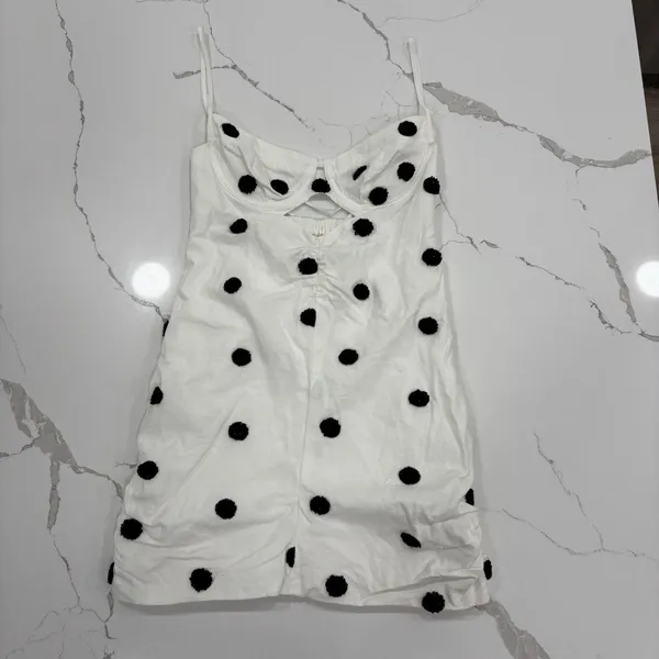 For Love And Lemons Dress Size Medium White Black Polka Dot Mini Linen Blend - Image 4