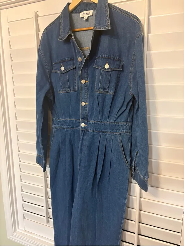 &merci Denim Jumpsuit Size Large - Image 3