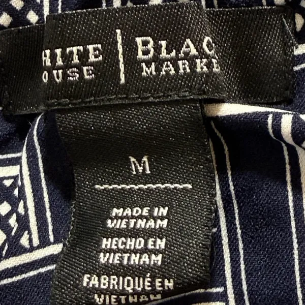 WHITE HOUSE BLACK MARKET Navy White Geometric Halter Wrap Top Silver Ring Size M - Image 8