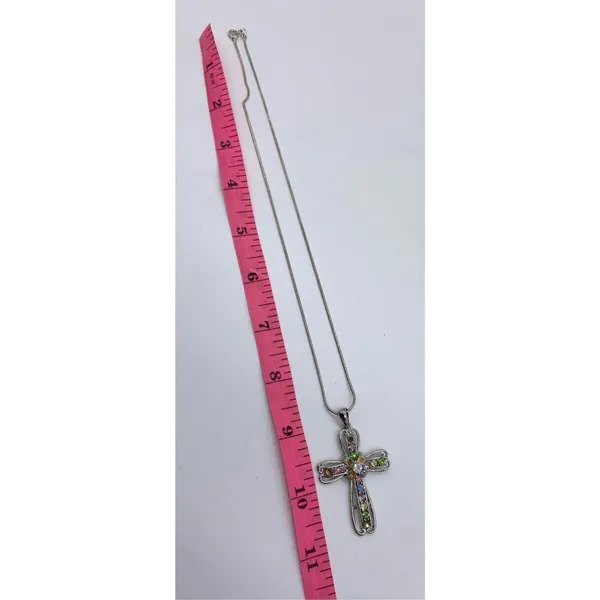 colorful rhinestone cross pendant necklace brushed antique silver - Image 7