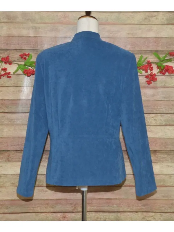 R&K Originals Womens Size 8 Blue Faux Suede Peplum Jacket Blazer Y2K Structured - Image 6