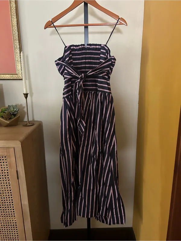 Madewell Strapless Ruched Midi Dress Poplin Striped‎ 100% Cotton Indigo Size 10 - Image 8