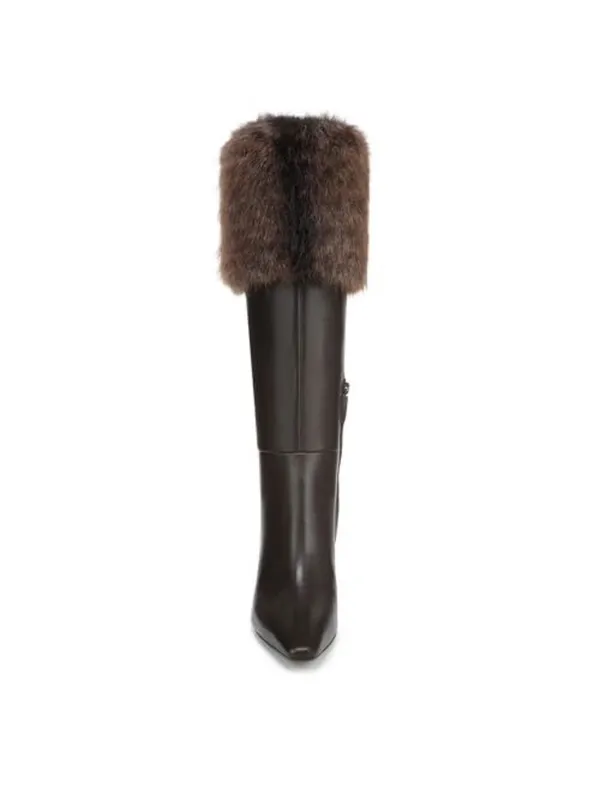 Sam Edelman Sylvia Dark Brown Leather Knee Boots with Faux-Fur Cuff size 8.5 NEW - Image 3