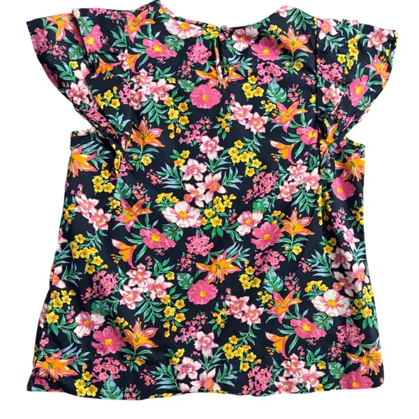 J.Crew Garden‎ Ruffle Cap Sleeve Floral Navy Top 100% Cotton, Small - Image 5