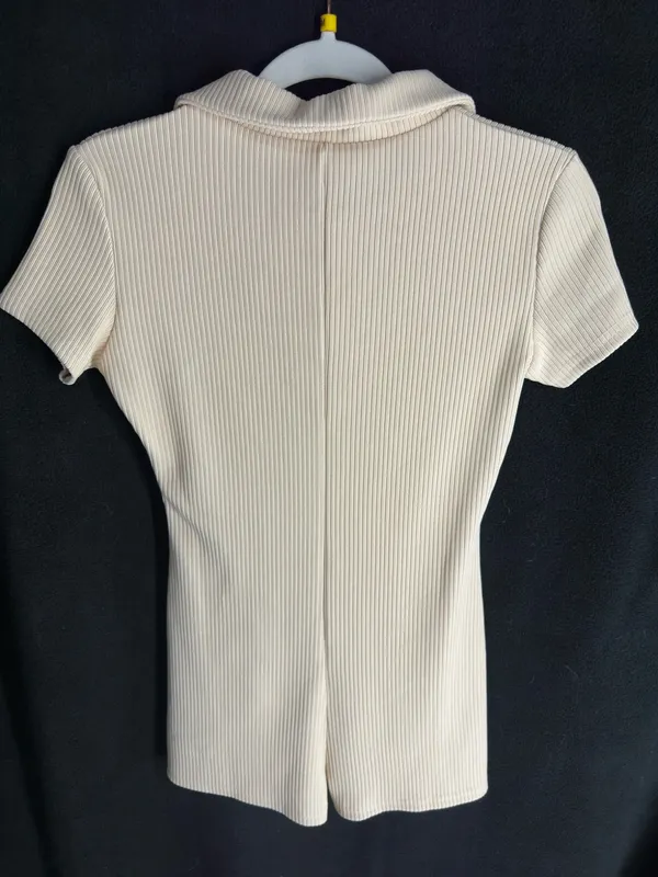 Edikted Button-Up Romper Jumpsuit Beige - Image 6