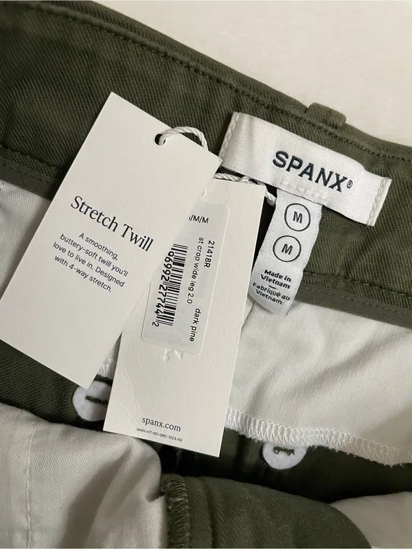 SPANX NWT Dark Pine Green Stretch Twill Crop Wide Leg Pants Size M - Image 5